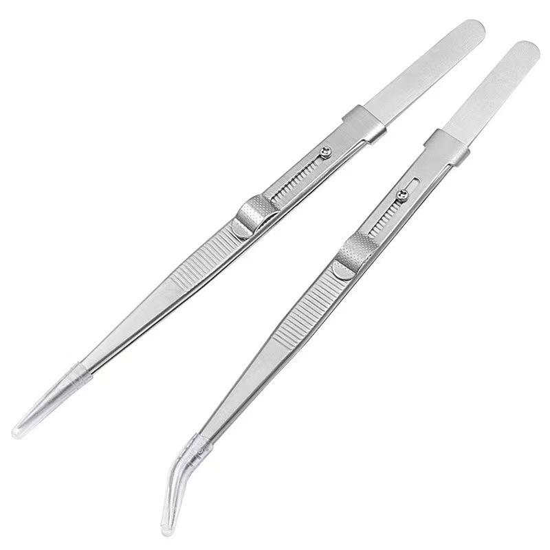 Stainless Steel Grooveless Gemstone Tweezers - Multi-purpose Jewelry Grabbing Tool Bent Tweezers
