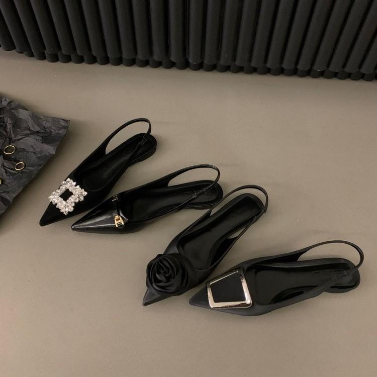 Summer new pointed fashion single shoes, empty square buckle cool single shoes behind the bag head, high-end simple spot women's cool single shoes