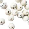 50Pcs Wood Faced Beads, Smiles Beads with Holes, Natural Wood Beads Round Beads