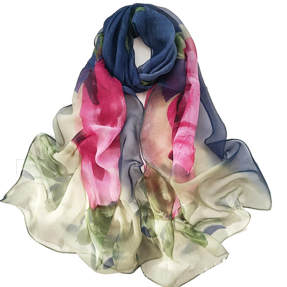 160*50Cm Long Wraps Beach Sunscreen Scarves Silky Georgette Thin Soft Chiffon Rose Flower Scarf Shawls Hijab Head Wrap For Women