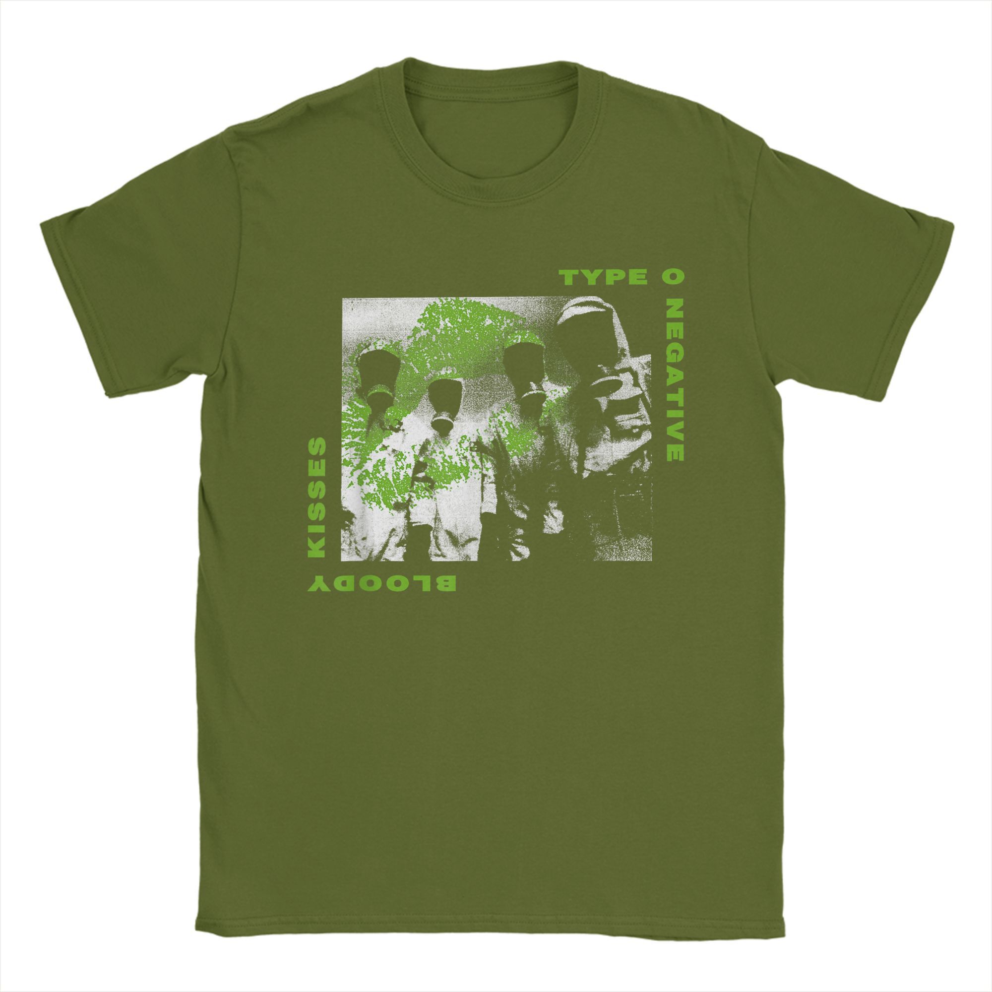 

Футболка Type O Negative Hazmat Kisses Чоловіча з чистої бавовни Новинка Футболка з круглим коміром Музичний альбом Група Футболка Одяг Друк XXXXL армія зелений колір