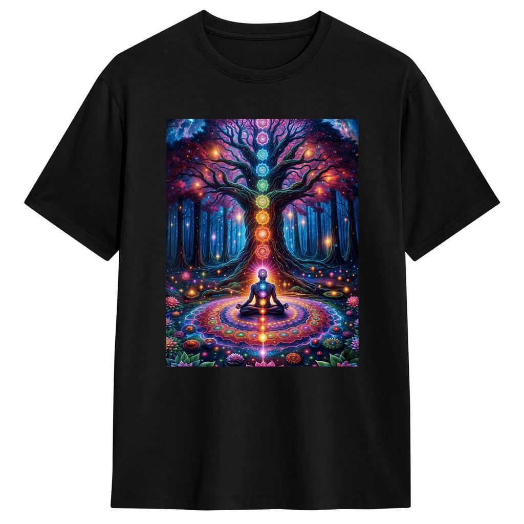 Tree Of Life Chakra Symbols Zen Yoga Meditation Spiritual T Shirts  100% Cotton Clothes Short Sleeve Round Neck Tee Shirt