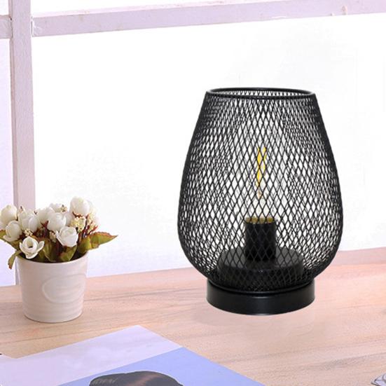 Birdcage Shaped Table Lamp Battery Operated Iron Mesh Shade Night Light for Bedside Bar Cafe Bedroom
