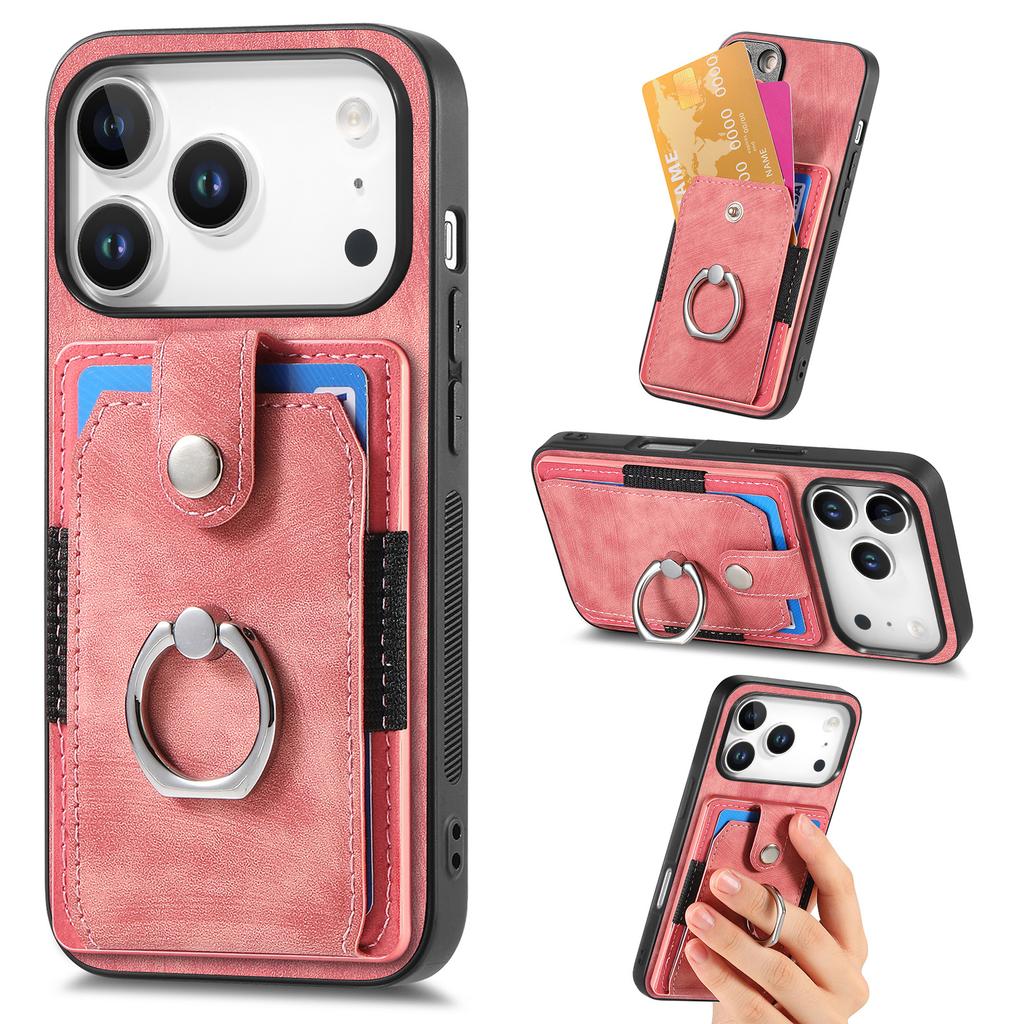 Magnetic Ring Holder Cards Solt Wallet Protective Leather Case for IPhone 17 Pro Max 16 Plus 15 14 13 12 11 Air 16E Phone Cover