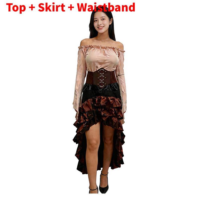 Medieval Sailing Captain Costume Dress With Ruffle Long Skirt For Cosplay And Halloween