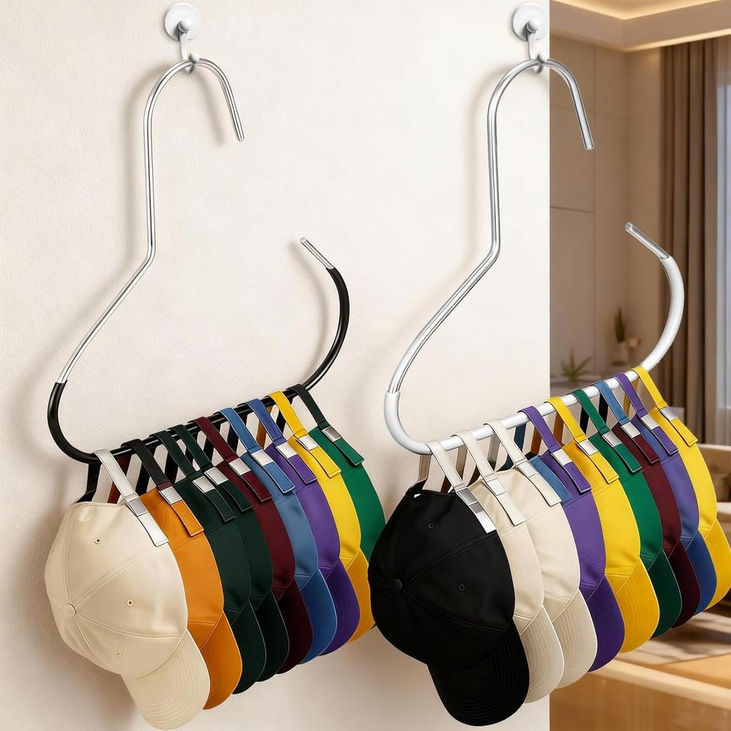 4 Piece Baseball Cap Hangers Stainless Steel Hat Storage Hook Hat Organiser for Baseball Caps Ball Cap Holder Rack Closet Accessories Holder for Hats