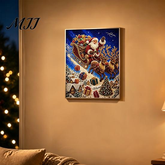 Holiday Home Decor Christmas Faux Pearl Painting Kit, Santa Reindeer DIY Art 3D Set Angel Wall Craft Kit for Adults, Festive Stress Relieving