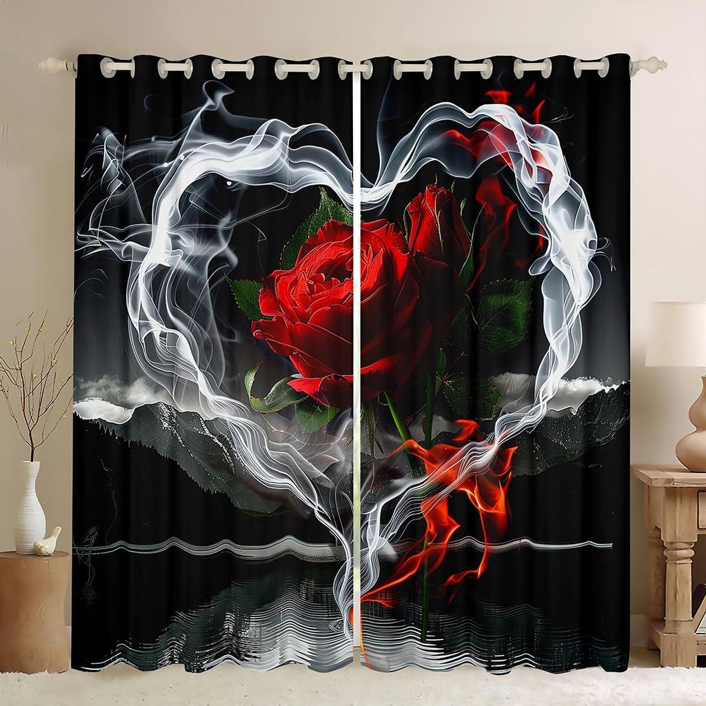 Valentine Day Curtain Red Rose Curtains Drapes Romantic Floral Window Couple Botanical Flower Treatments Polyester