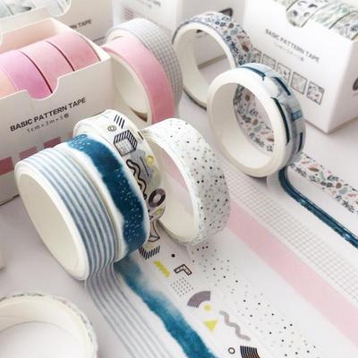 5pcs Basic Pattern Washi Tape Set Pink Green Color Dots Line Grid 10mm Adhesive Masking Tape Diary Album Stickers A6361