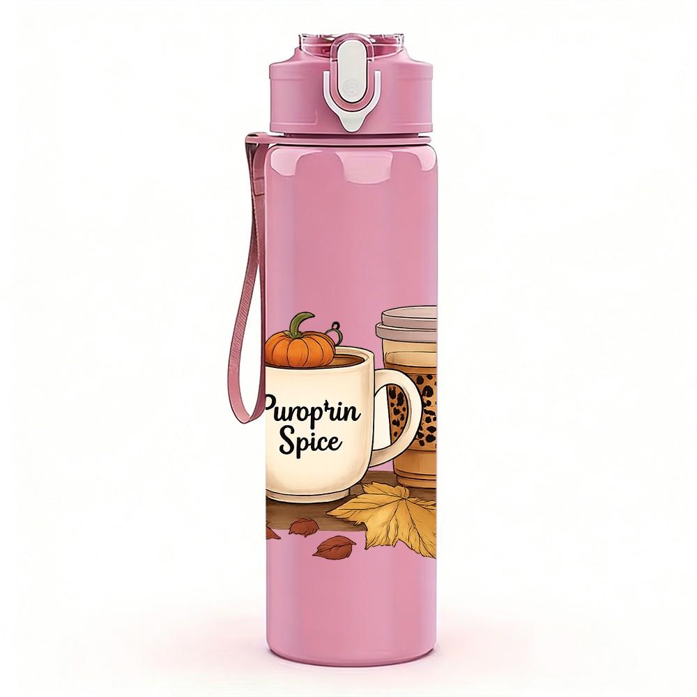 1PC Autumn Pumpkin Latte Cups 750ml Color Plastic Sports Water Bottle Leakproof Flip Straw Lid Suitable for Sports Office Home Use
