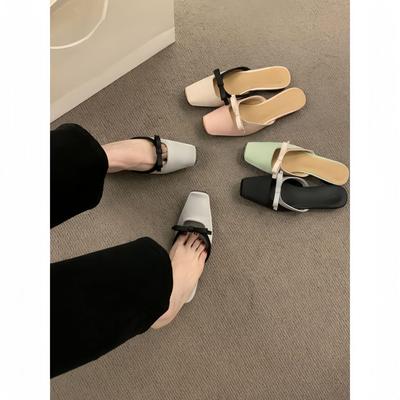 French Temperament Fairy Style Bow Bag Head Half Slippers Female Summer Wear One Pedal Lazy Flat Bottom Muller Sandals