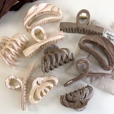 Fashion Chocolate Color Water Ripples Hair Claw Geometric Barrettes Womens Elegant Hairpins Shark Clip Lady Hair Clips Headdress
