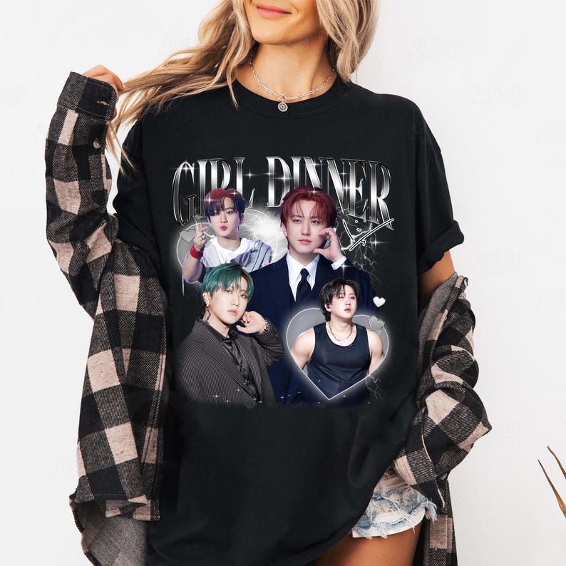 Girl Dinner Changbin Stray Kids T-shirt, Vintage Fans Homage Tee Men Women Hip Hop Streetwear Oversized Tshirt Short Sleeve Casual Clothing