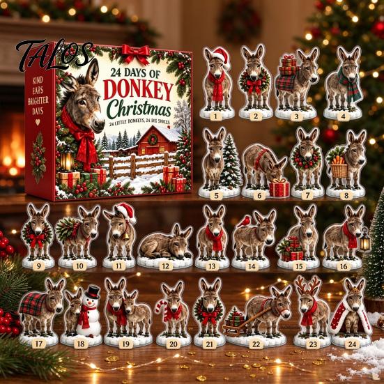 Vánoční odpočítávání Dárková sada Oslík Adventní kalendář, 24ks Akrylová sbírka ozdob Dětská krabička s svátečními oblečky, Sváteční stolní dekorace
