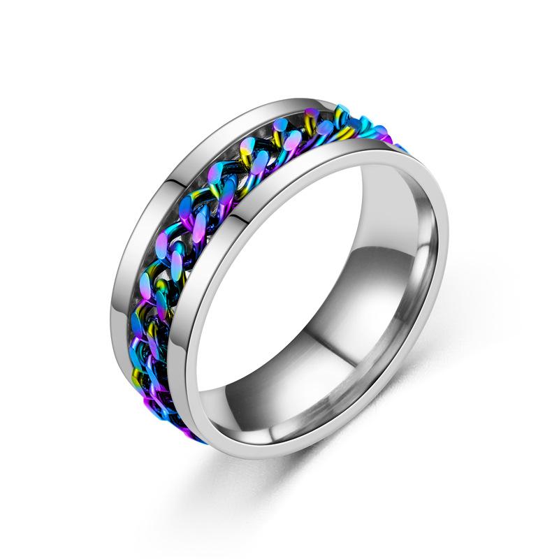 Fashionable and unique multi-purpose stainless steel ring with rotating chain finger ring accessory