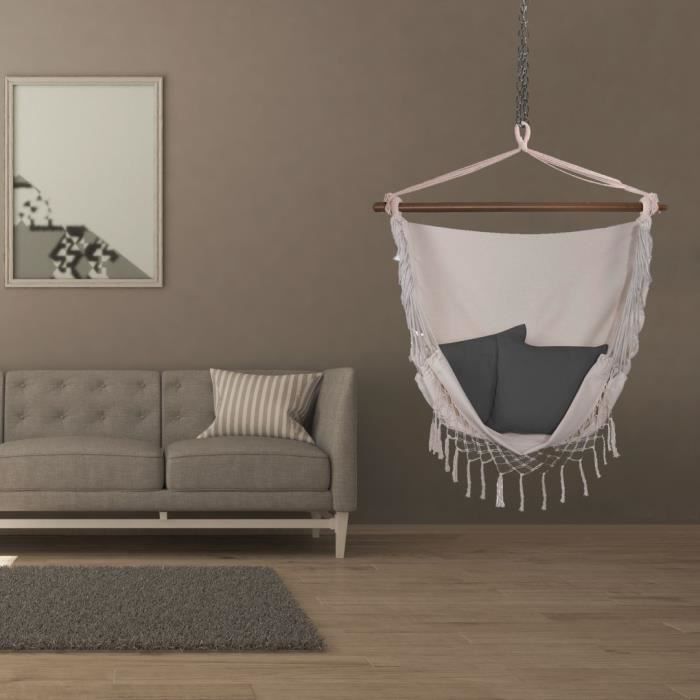 Fauteuil suspendu en coton SPRINGOS pour jardin et terrasse - Capacité de charge 150 kg - Couleur beige