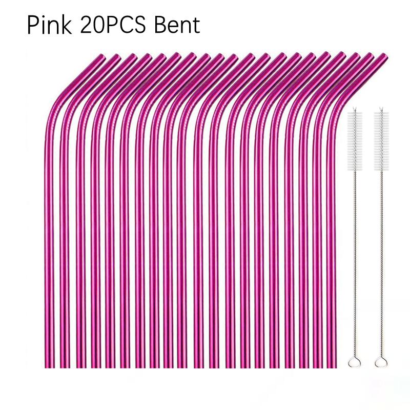 6*215mm 10 Colors Eco-friendly Reusable Metal Straws Set 304 Stainless Steel Drinking Straw Cocktail Party Favor Bar Accessory