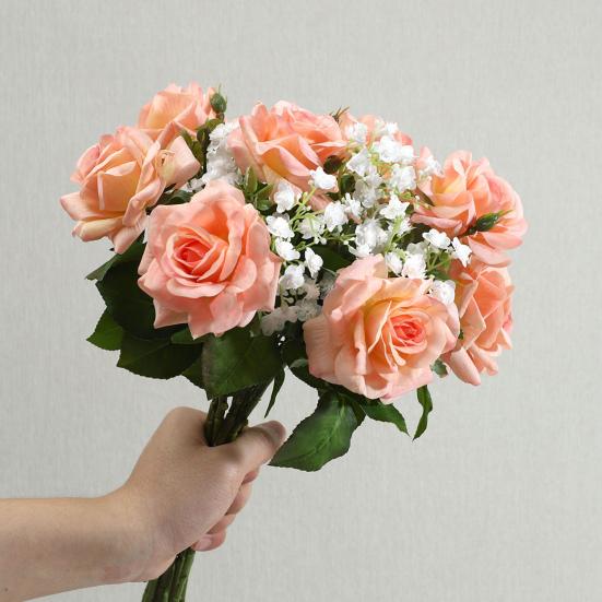 Rosa Artificiale con Foglie Verdi Fiore Finto Realistico Gambo Fiore Finto Casa Ufficio Matrimonio Festa Interno Esterno Fioritura Finta Centrotavola
