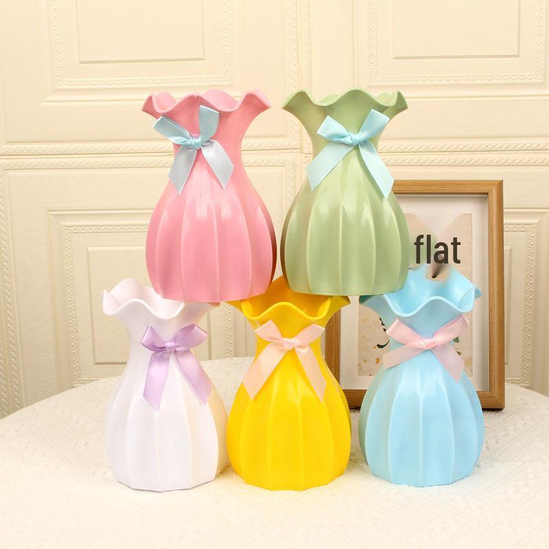Imitation Ceramic Plastic Vase - Lotus Leaf Design for Artificial Flowers, Home Decoration, and Flower Arrangement.