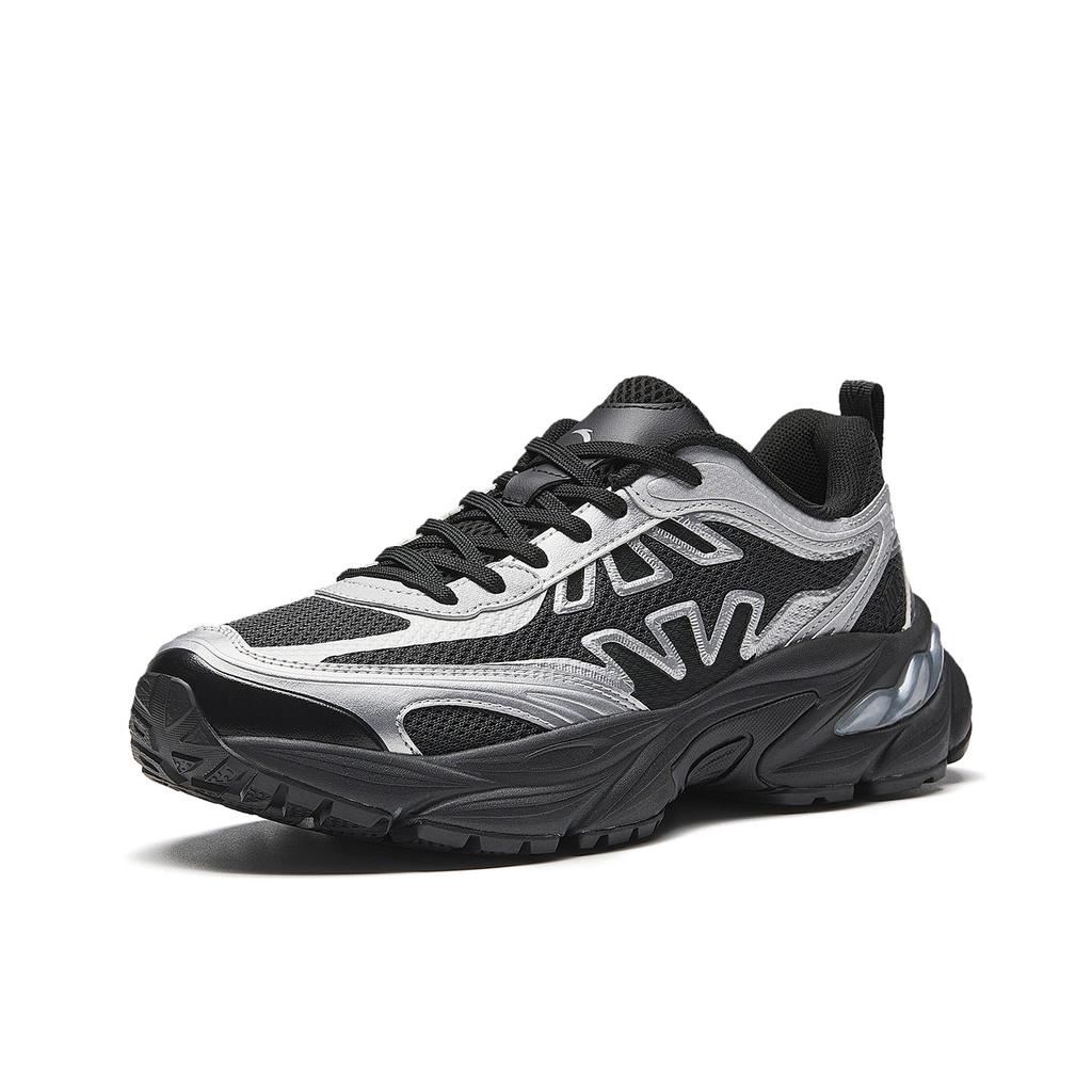 Anta Fishbone Abrasion Resistant Lightweight Breathable Casual Shoes Men's Black Silver 912628899-4