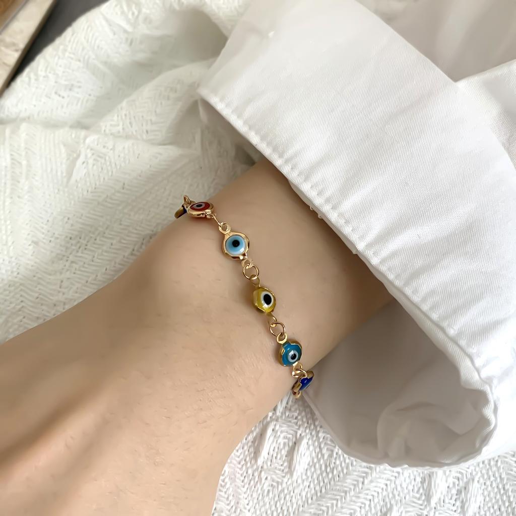 Simple Lucky Turkish Evil Eye Bracelet for Women Colorful Blue Eye Adjustable Metal Chain Bracelet Friendship Jewelry