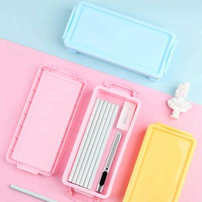 Plastic Pencil Case Pen Stationery Box Pencil Pouch Holder Organizer Portable Storage Organizer Box Student Office Supplies