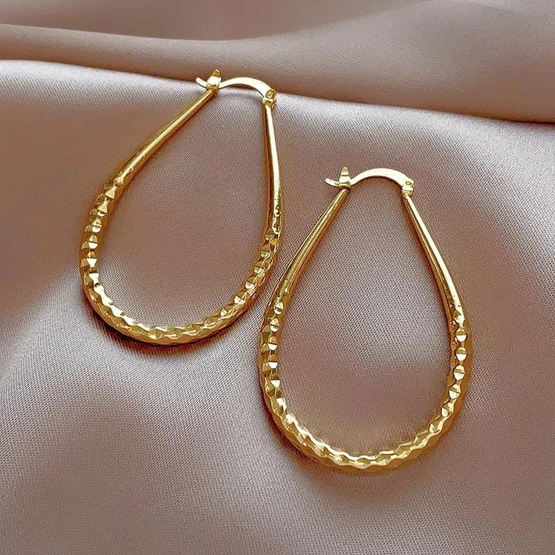 Huajie Grave Geometry Oval Earrings for Women Light Luxury U-shaped Ear Banquet Fashion