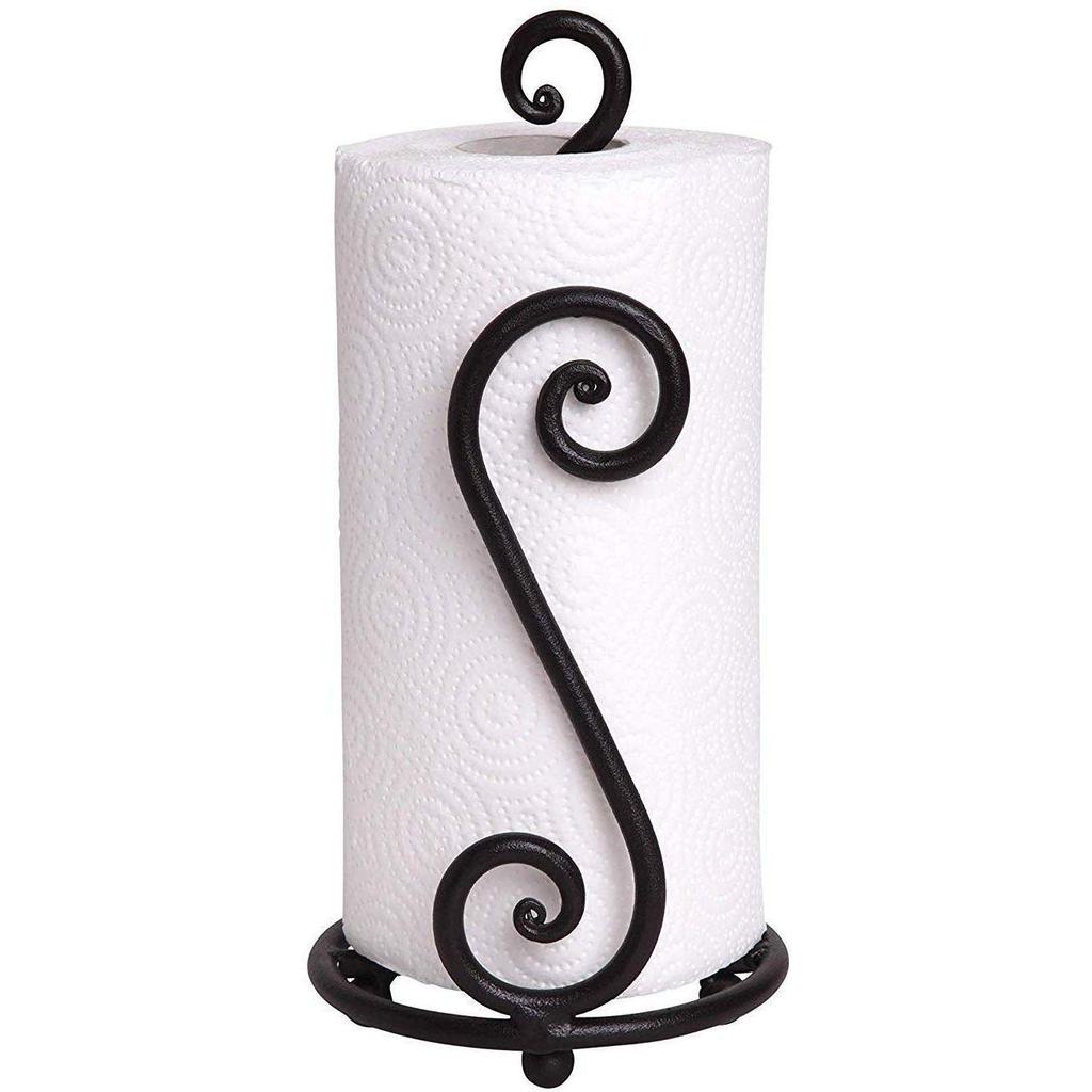 Wrought Iron S Shape Tissue Paper/Towel/Roll/Napkin Holder/Dispenser for Kitchen Bathroom and Dining Table (Black)