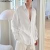 INCERUN Oversized Men Lapel Neck Long Sleeve Back Patchwork Casual Irregular Shirts