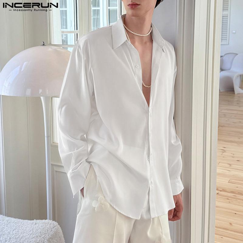 INCERUN Oversized Men Lapel Neck Long Sleeve Back Patchwork Casual Irregular Shirts