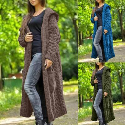Women's Cardigan Solid Color Hooded Long Personality Sweater Jacket