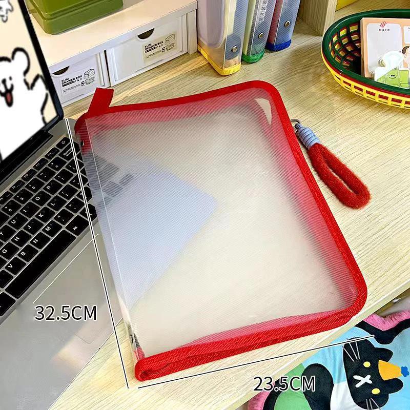 Ins Zipper File Bag Student Stationery Bag Organizer Cartoon Large Capacity Zipper Storage Bag File Bags With Handle Office