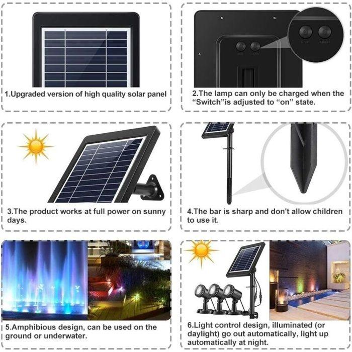 Projecteurs solaires LED étanches IP68 - Lot de 3 RGB (rouge, vert, bleu) pour jardin et mur