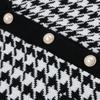 V-Neck Women Button Black Houndstooth Cardigan Long Sleeve Sweater Autumn Winter Knitted Loose Oversized Jumper Casual