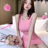 French sweet and spicy sexy pink vest dress women's summer Korean version waist tight and thin hip skirt