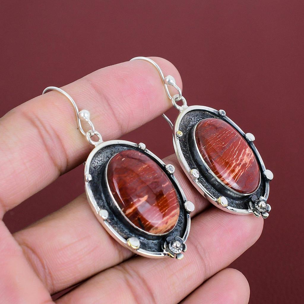Red Snakeskin Jasper Earrings 925 Sterling Silver Earring Natural Gemstone Jewelry Earrings For Women Gifts For Mom Handmade Stylish Earring