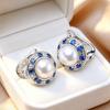 LSOOYH Orecchini con Perle d'Acqua Dolce 7-8mm Colore Argento Moda Zirconia Cubica Orecchini a Clip per Donna Regali di Compleanno