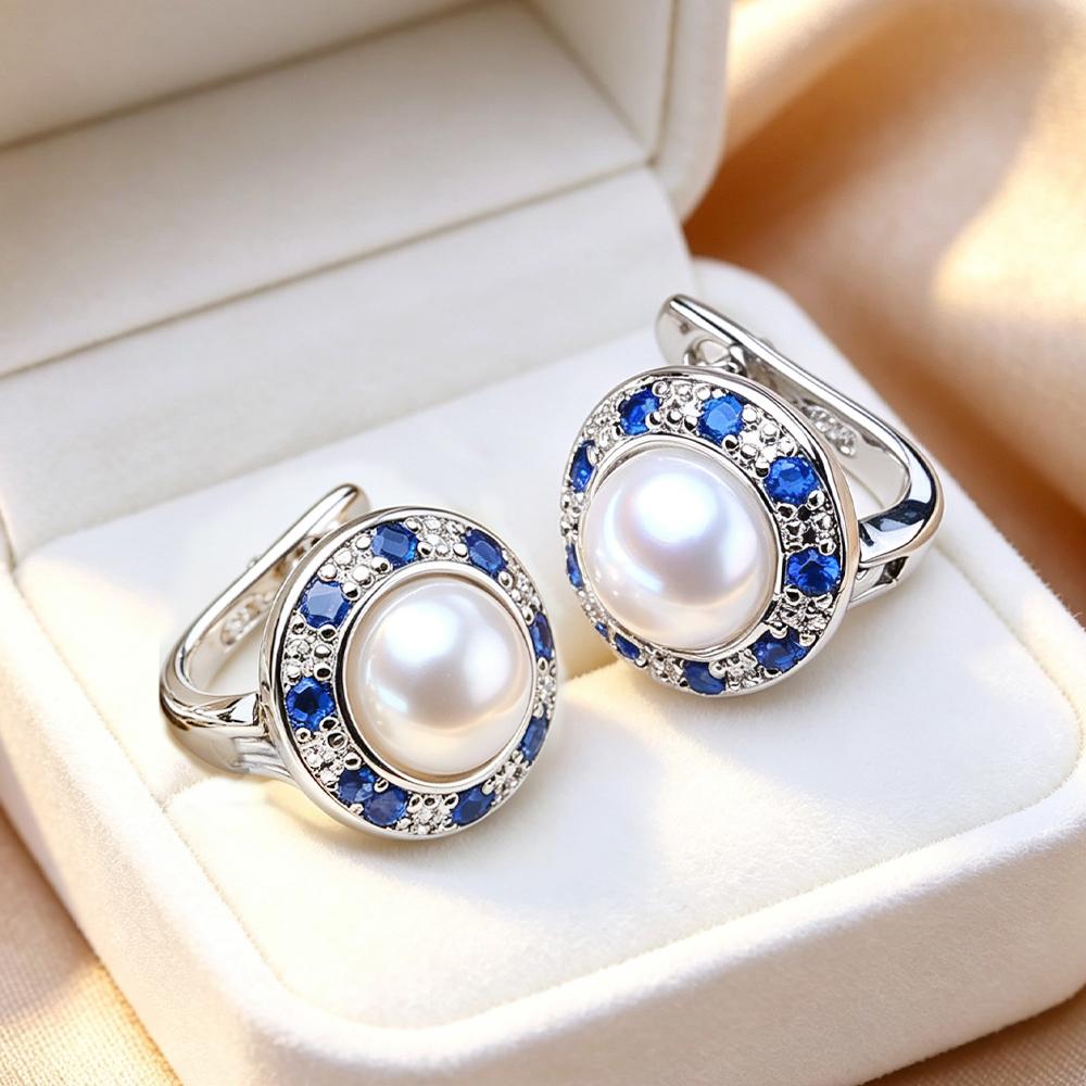 LSOOYH Orecchini con Perle d'Acqua Dolce 7-8mm Colore Argento Moda Zirconia Cubica Orecchini a Clip per Donna Regali di Compleanno