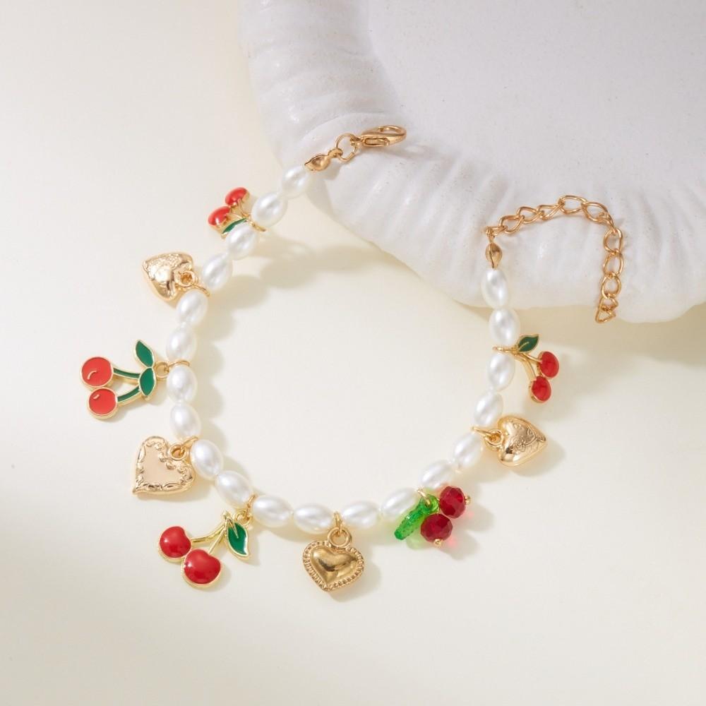 Collier Élégant avec Breloque Cœur Collier Ras-du-cou Doux Perle Nouveau Collier Cerise Fruit Bijoux Femme