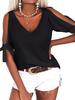Women's Cold Shoulder V Neck T-Shirt Short Sleeve Loose Summer Cutout Blouse Top