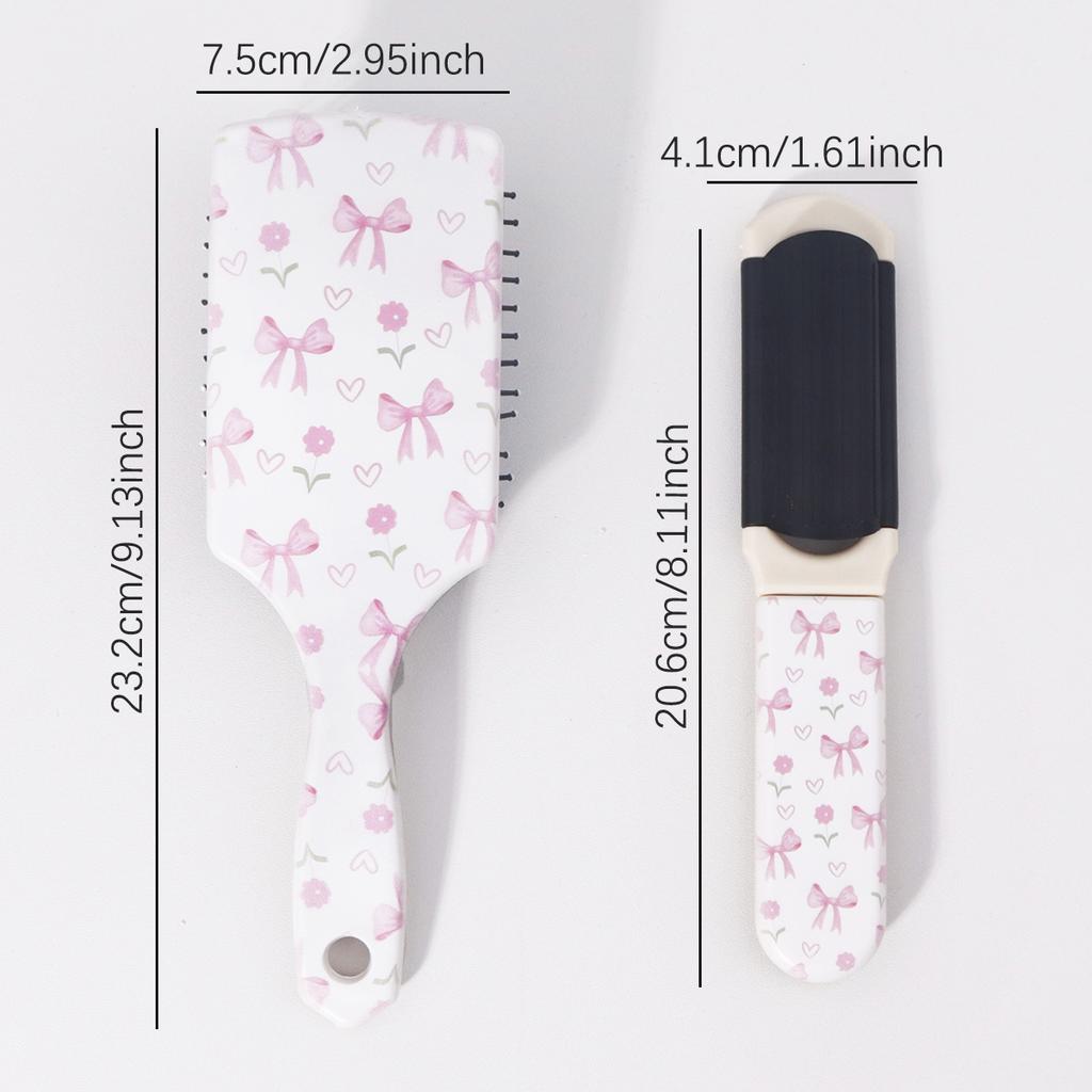 2pcs Printed Comb Set - Featuring Bow or Bear Patterns, Including Airbag Comb and Folding comb,Special for Real Hair Wigs