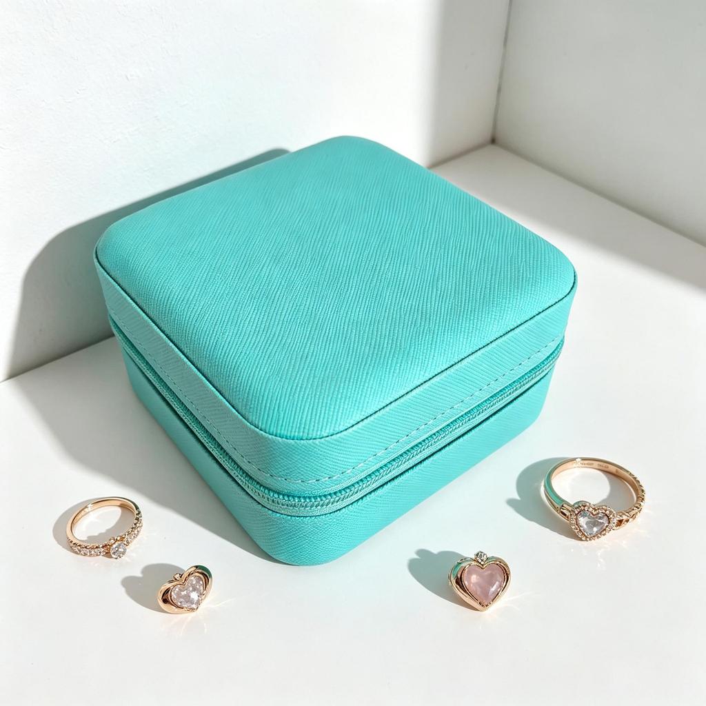 Caja de joyería compacta de cuero para mujer: un bonito organizador para colgantes, pendientes y anillos.