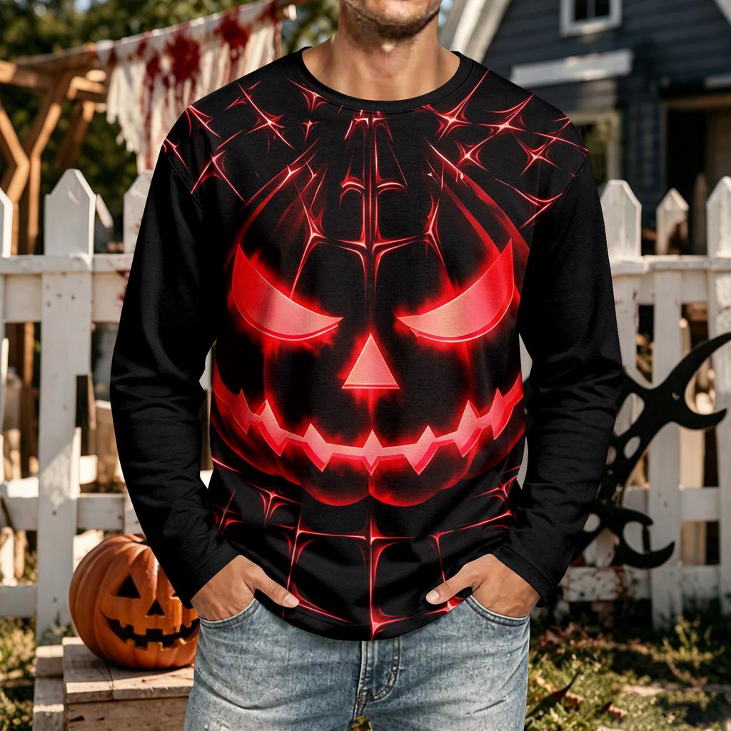 Men's Halloween Neck Long Sleeve Shirt for Casual Comfort