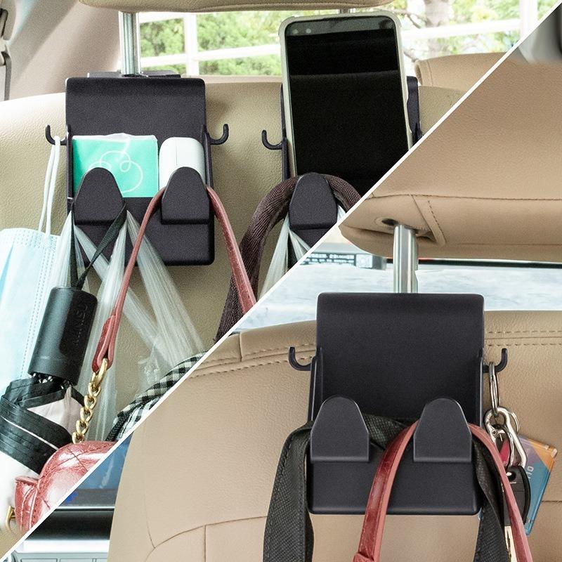 4Pcs Car Seat Back Hook Hanger Storage Box With Hook Bag Car Headrest Hanger Hook Storage For Phone Handbag Purse Bags Clothes