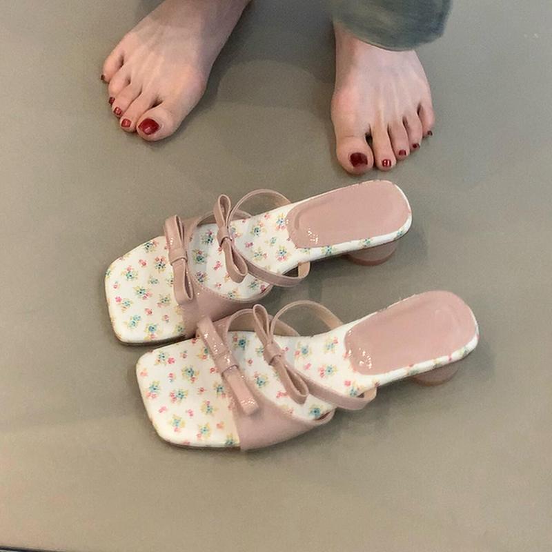 

Летние женские шлепанцы с квадратным носком на низком каблуке, лаконичные шлепанцы с бантом-бабочкой, для вечеринки, свадьбы, конфетного цвета, женская обувь 39 розовый
