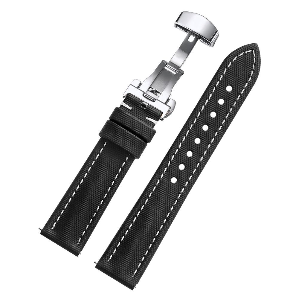 Waterproof Sailcloth Watch Band Butterfly Buckle Sailcloth Strap Quick Release 18/19/20/21/22mm Durable Nylon Bracelet Wristbelt