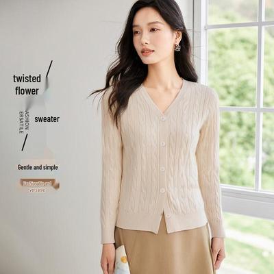 Women's Retro V-Neck Cable Knit Cardigan