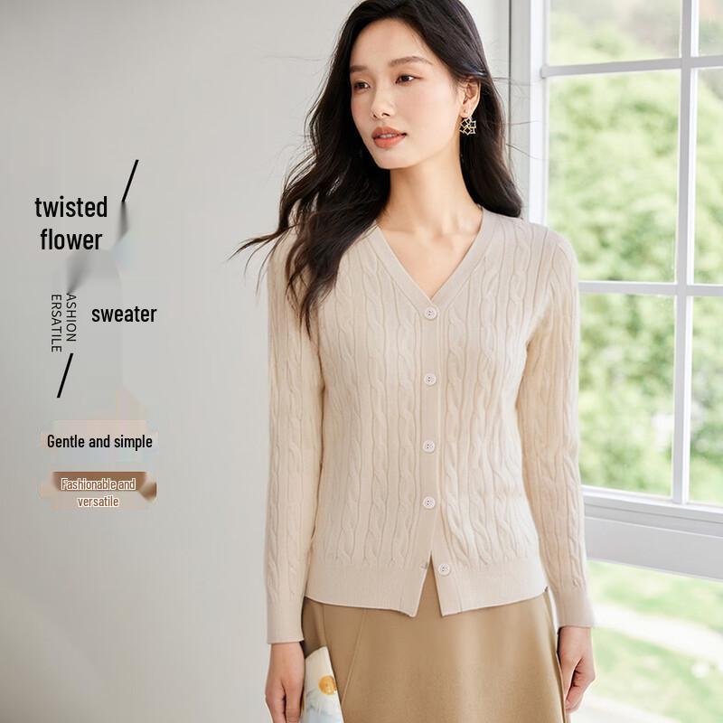 

Women s Retro V-Neck Cable Knit Cardigan One Size