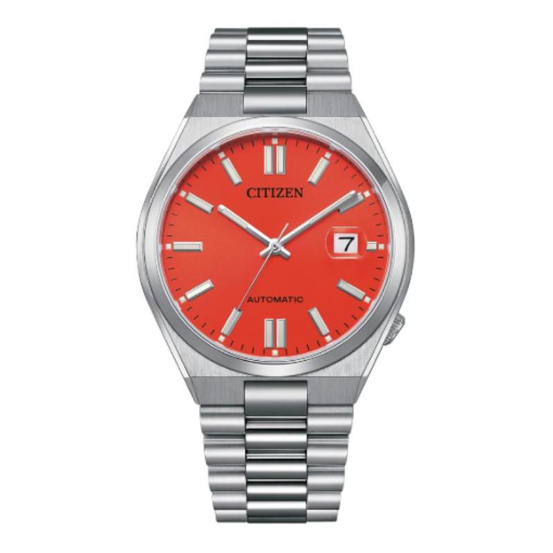 

CITIZEN Mechanical Watch Series 50 Meters Waterproof Automatic Steel Strap Men s Watch Red Dial NJ0158-89W синій