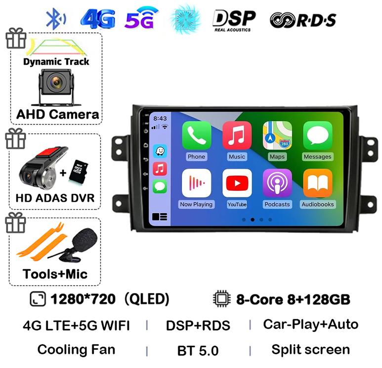 Android 14 Carplay Car Radio Navigation For Suzuki SX4 2006-2014 Fiat Sedici 2005-2014 Multimedia Video Player Audio 2din Stereo